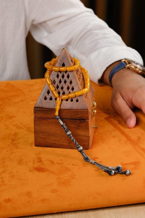 Silver Kazaz Design Crimped Amber Prayer Beads