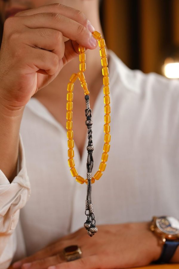 Silver Kazaz Design Crimped Amber Prayer Beads