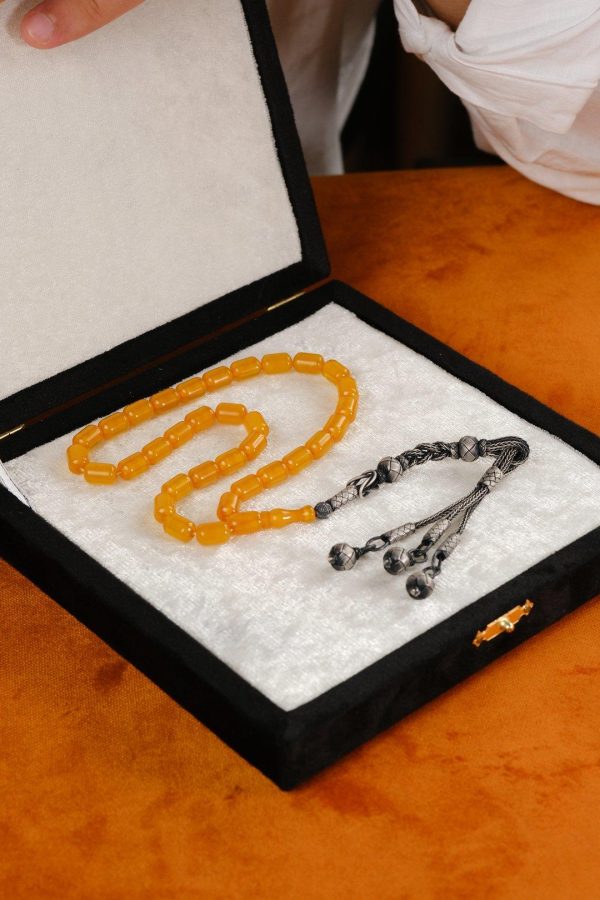 Silver Kazaz Design Crimped Amber Prayer Beads