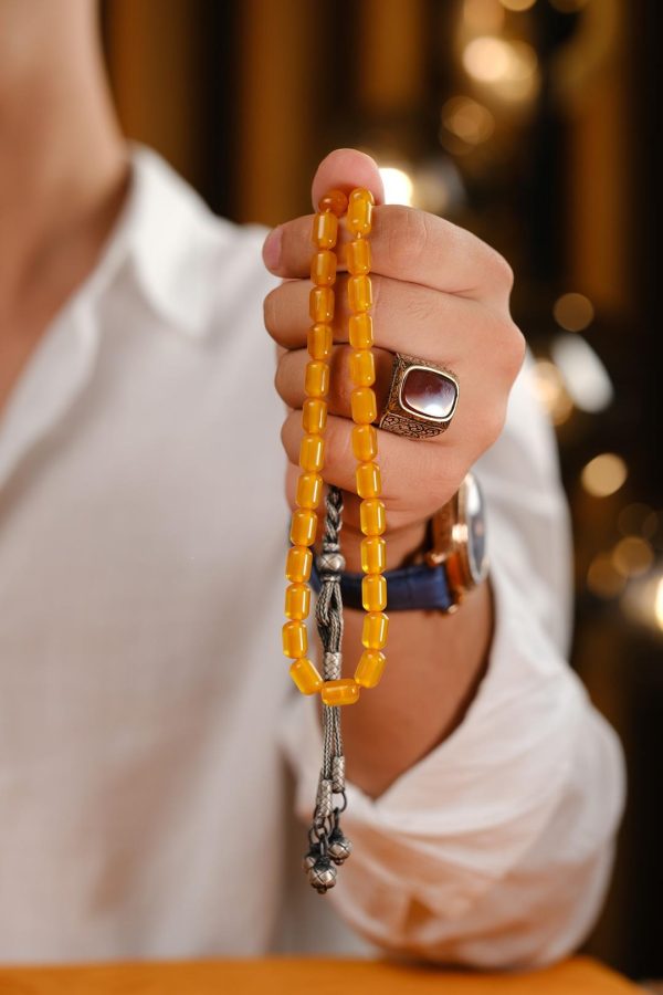 Silver Kazaz Design Crimped Amber Prayer Beads