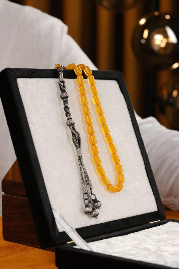 Silver Kazaz Design Crimped Amber Prayer Beads