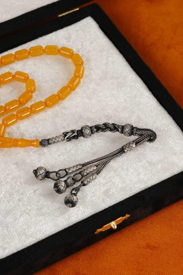 Silver Kazaz Design Crimped Amber Prayer Beads