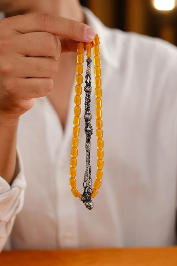Silver Kazaz Design Crimped Amber Prayer Beads
