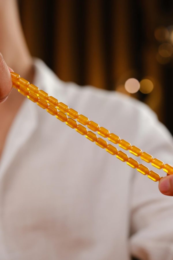 Silver Kazaz Design Crimped Amber Prayer Beads